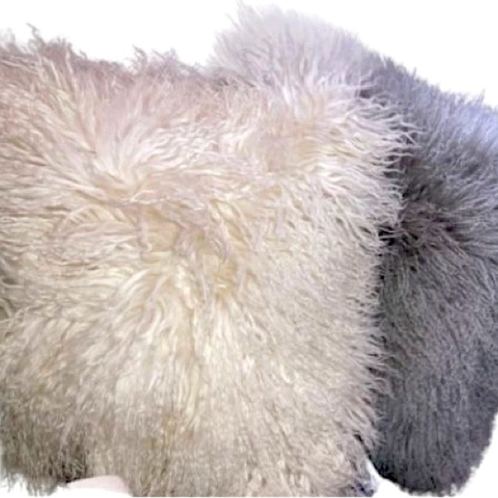 Mongolian wool throw pillows cream and grey